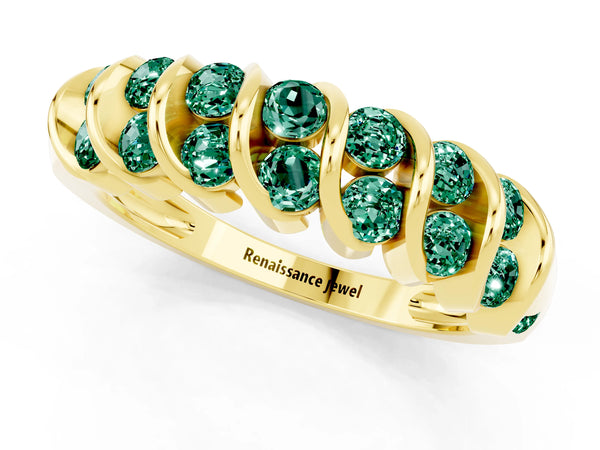 Yellow gold Channel Set Round Green Sapphire Multi-Row Band
