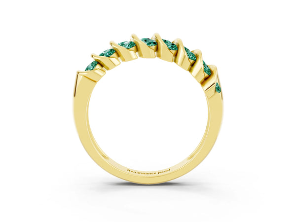 Yellow gold Channel Set Round Green Sapphire Multi-Row Band
