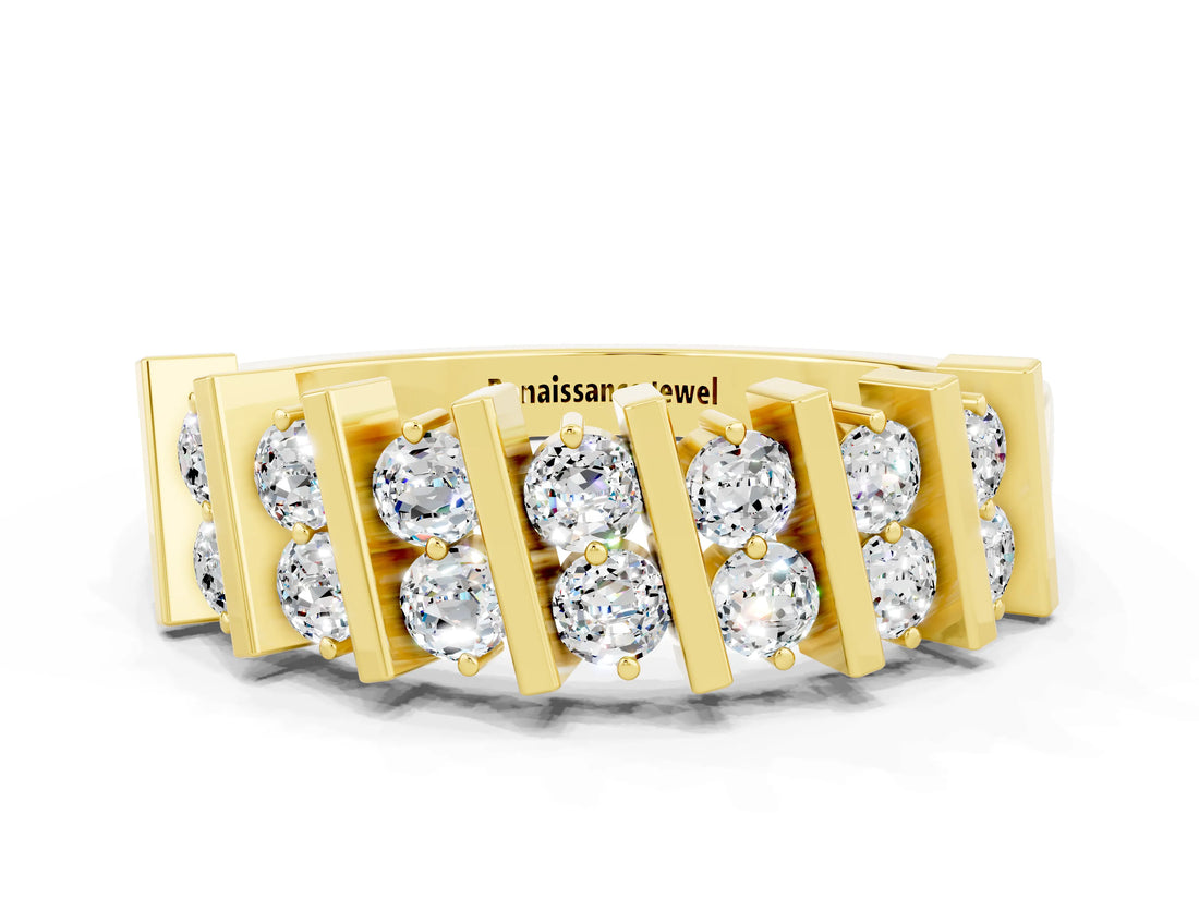 Yellow gold Channel Set Round Moissanite Anniversary Band with Vertical Prongs_6