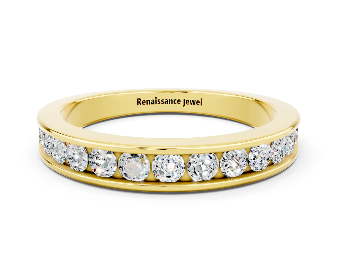 Yellow gold Channel Set Round Moissanite Eternity Band_6
