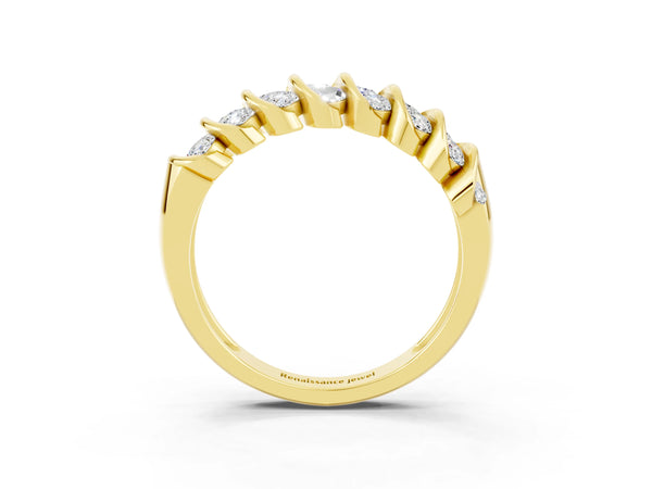 Yellow gold Channel Set Round Moissanite Multi-Row Band