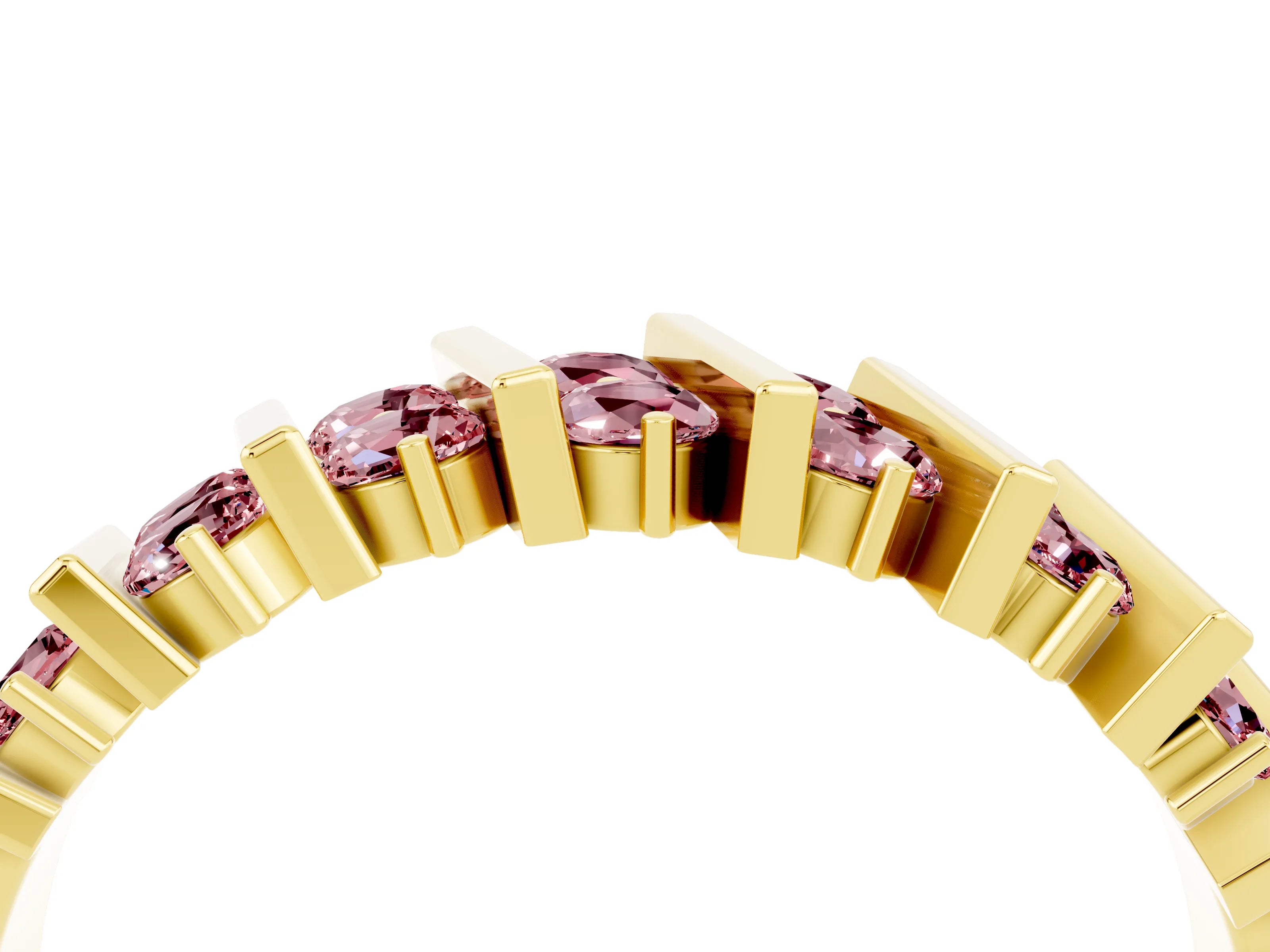 Yellow gold Channel Set Round Morganite Anniversary Band with Vertical Prongs_10