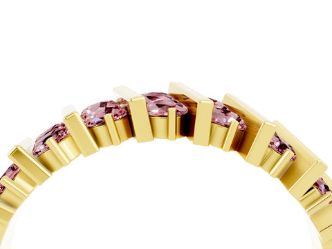 Yellow gold Channel Set Round Morganite Anniversary Band with Vertical Prongs_10