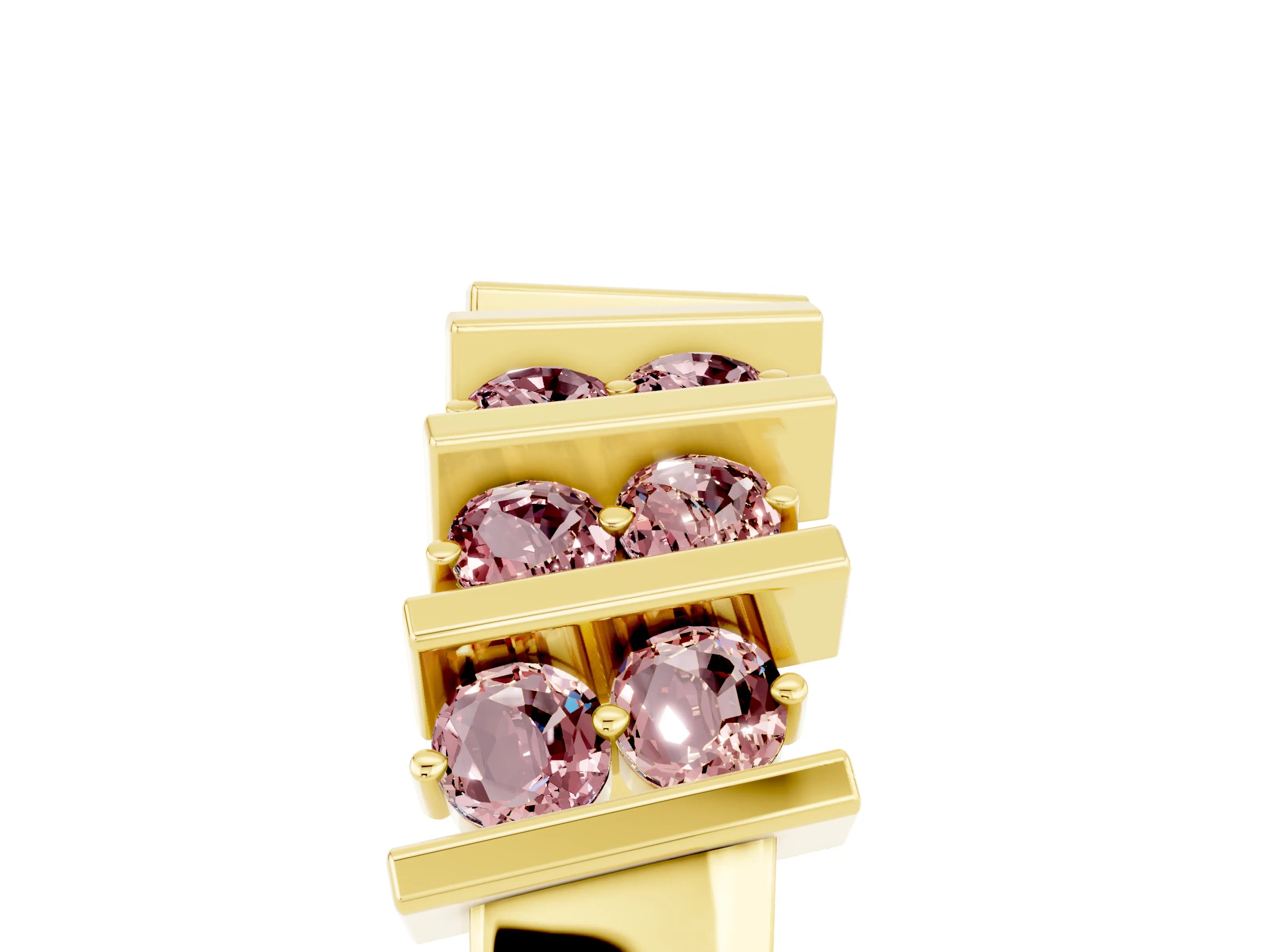 Yellow gold Channel Set Round Morganite Anniversary Band with Vertical Prongs_11