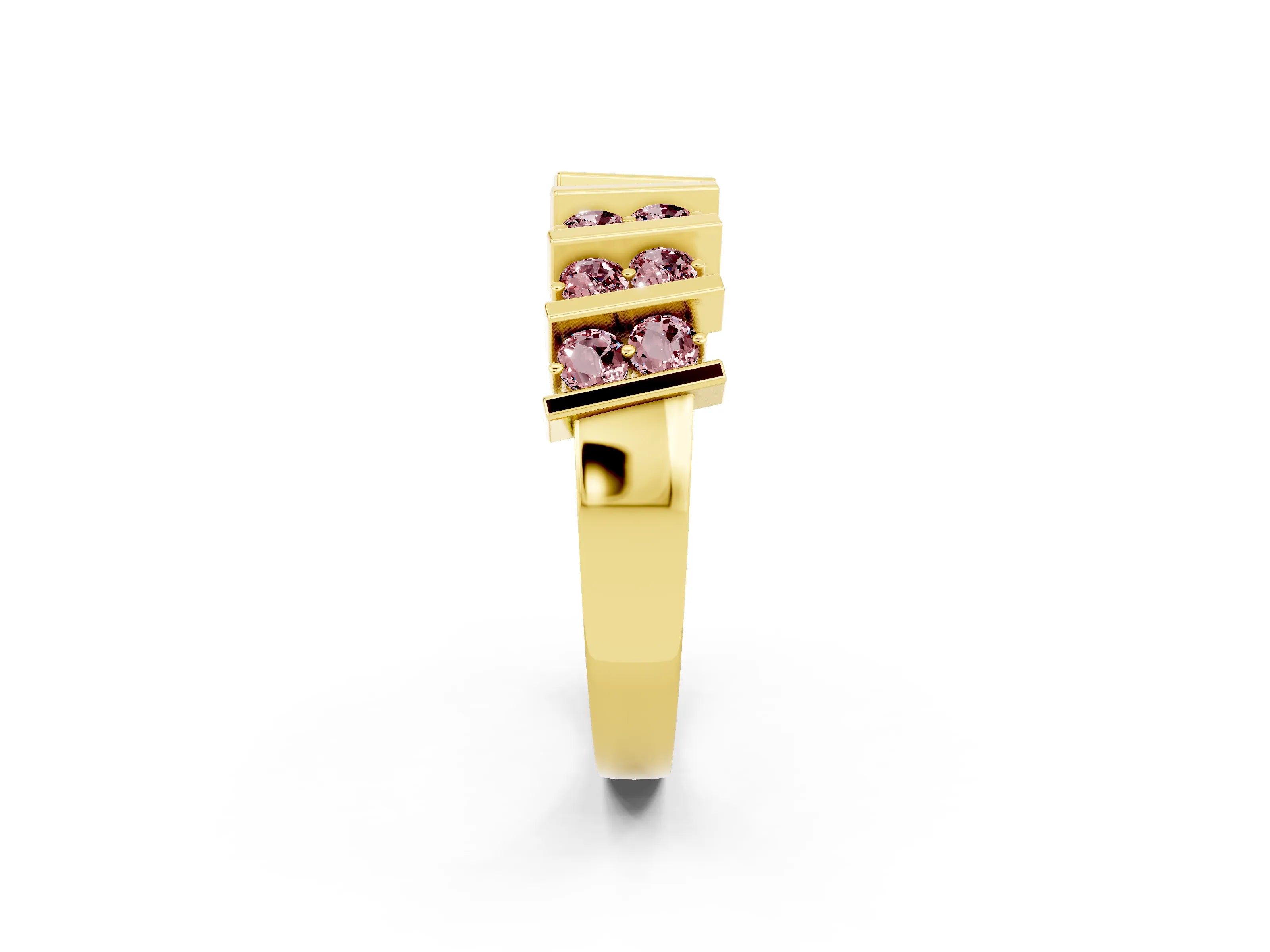 Yellow gold Channel Set Round Morganite Anniversary Band with Vertical Prongs_8