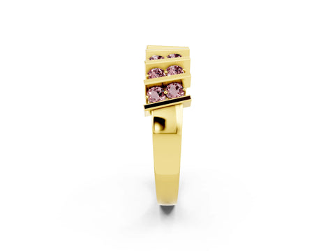 Yellow gold Channel Set Round Morganite Anniversary Band with Vertical Prongs_8