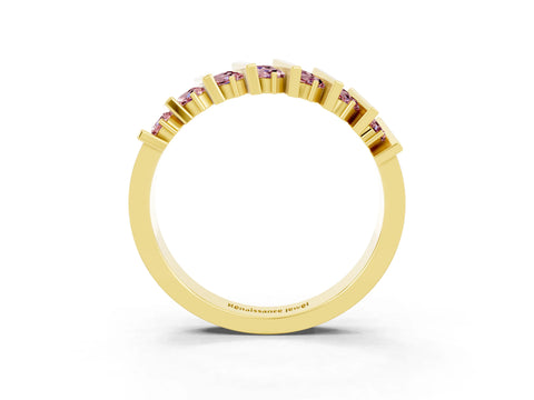 Yellow gold Channel Set Round Morganite Anniversary Band with Vertical Prongs_9