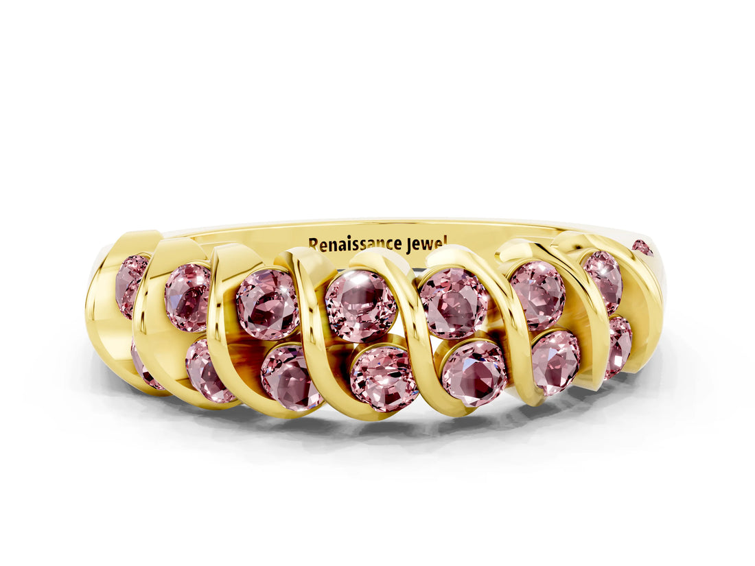 Yellow gold Channel Set Round Morganite Multi-Row Band_6