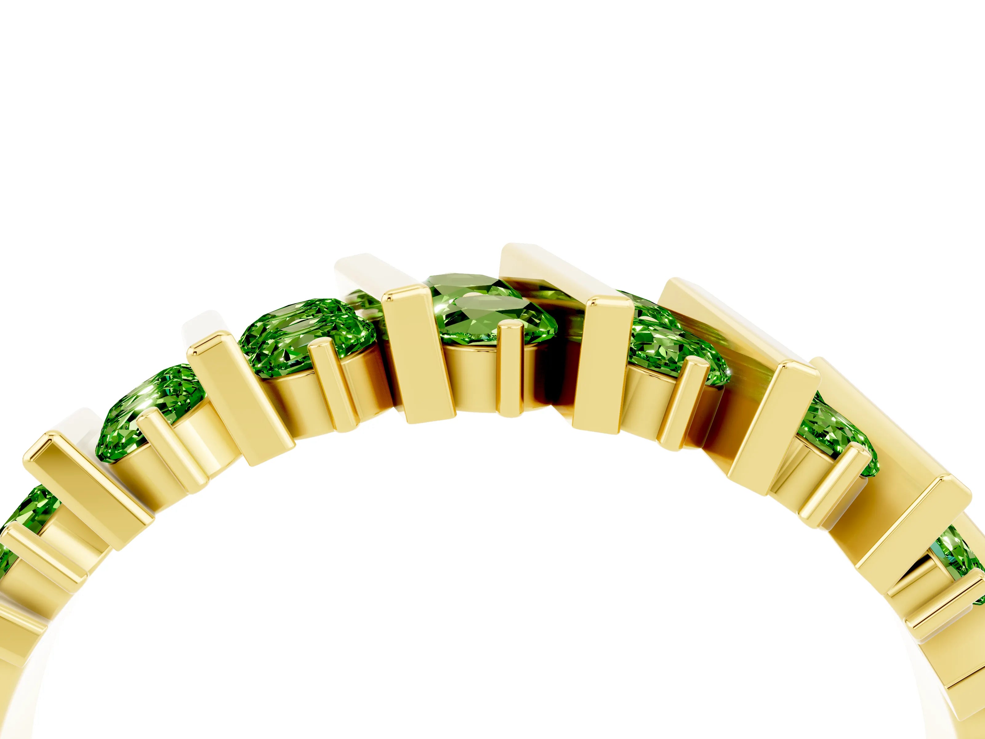 Yellow gold Channel Set Round Peridot Anniversary Band with Vertical Prongs_10