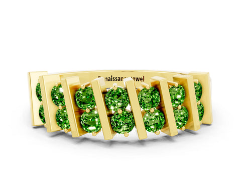 Yellow gold Channel Set Round Peridot Anniversary Band with Vertical Prongs_6