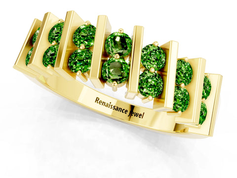 Yellow gold Channel Set Round Peridot Anniversary Band with Vertical Prongs_7