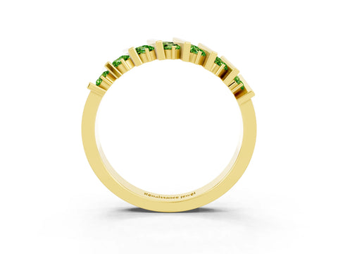 Yellow gold Channel Set Round Peridot Anniversary Band with Vertical Prongs_9
