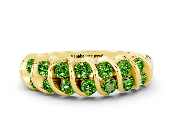 Yellow gold Channel Set Round Peridot Multi-Row Band