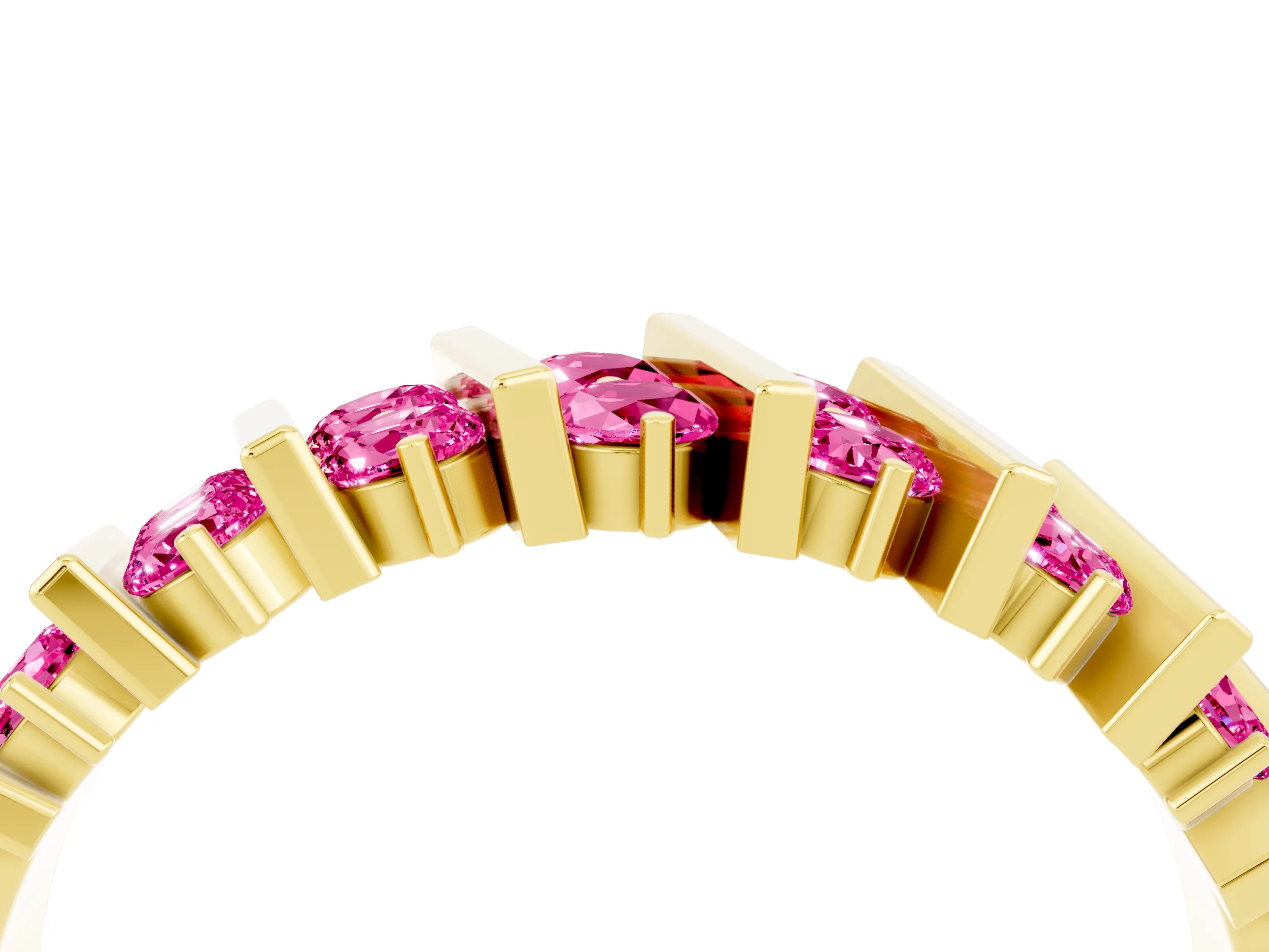 Yellow gold Channel Set Round Pink Sapphire Anniversary Band with Vertical Prongs_10