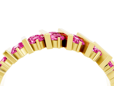 Yellow gold Channel Set Round Pink Sapphire Anniversary Band with Vertical Prongs_10