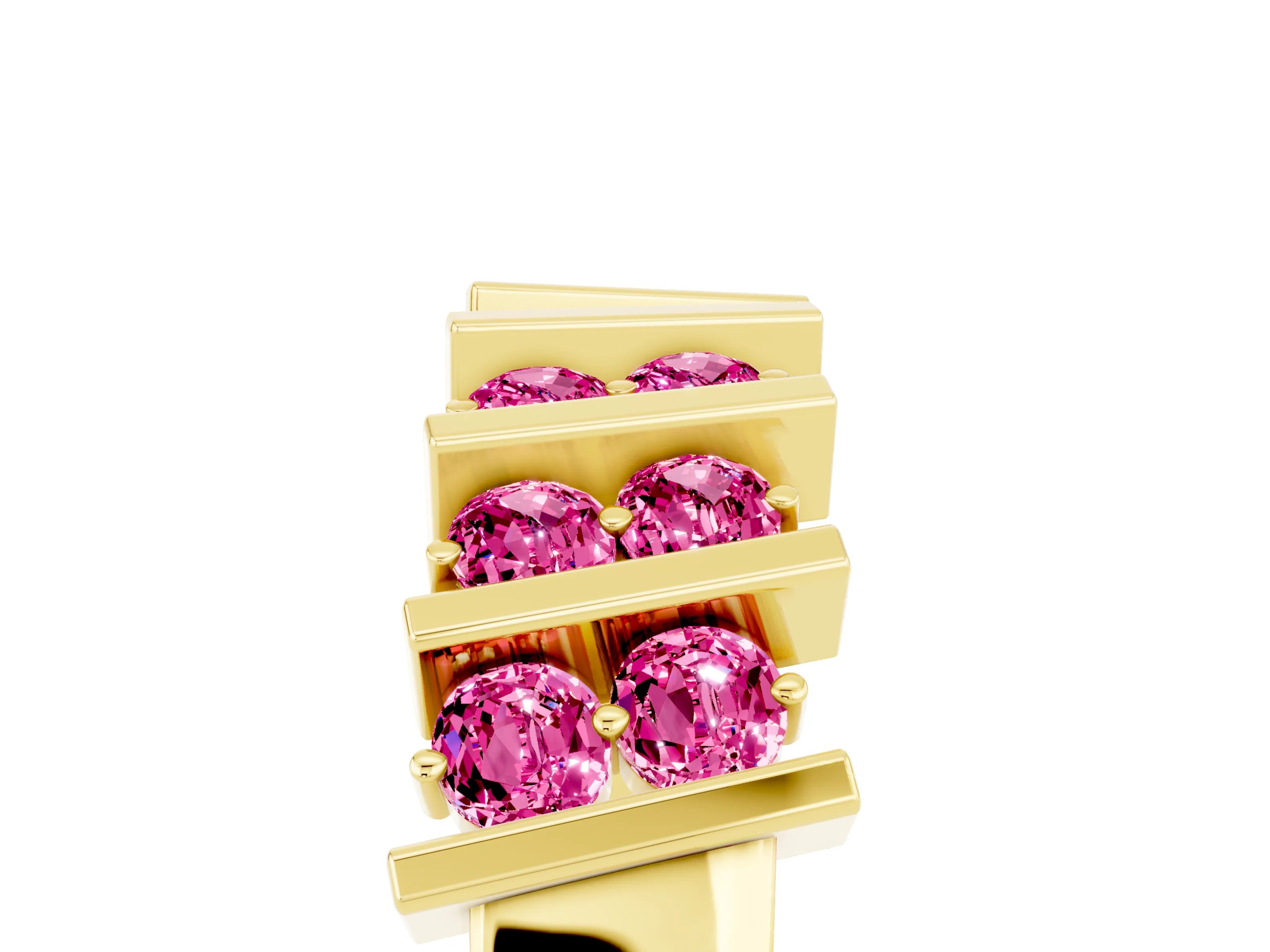 Yellow gold Channel Set Round Pink Sapphire Anniversary Band with Vertical Prongs_11