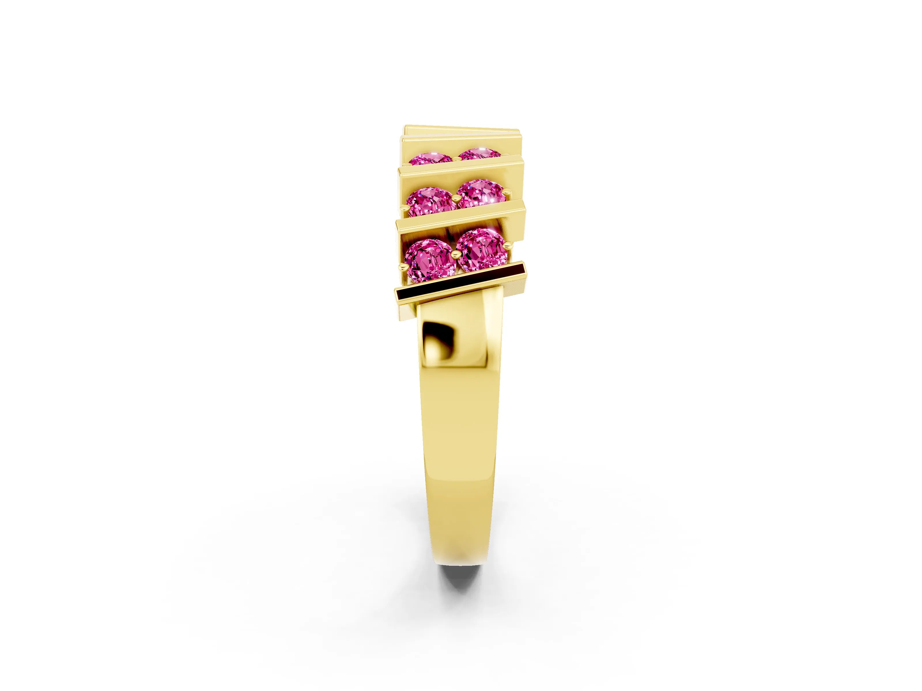 Yellow gold Channel Set Round Pink Sapphire Anniversary Band with Vertical Prongs_8