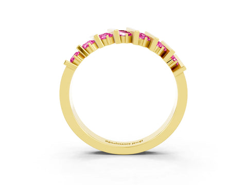 Yellow gold Channel Set Round Pink Sapphire Anniversary Band with Vertical Prongs_9