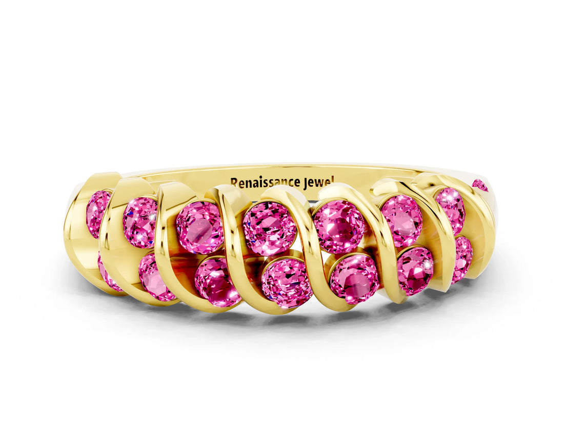 Yellow gold Channel Set Round Pink Sapphire Multi-Row Band_6