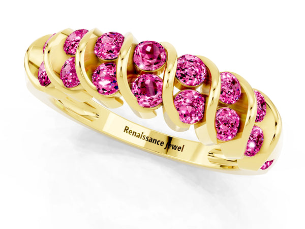 Yellow gold Channel Set Round Pink Sapphire Multi-Row Band