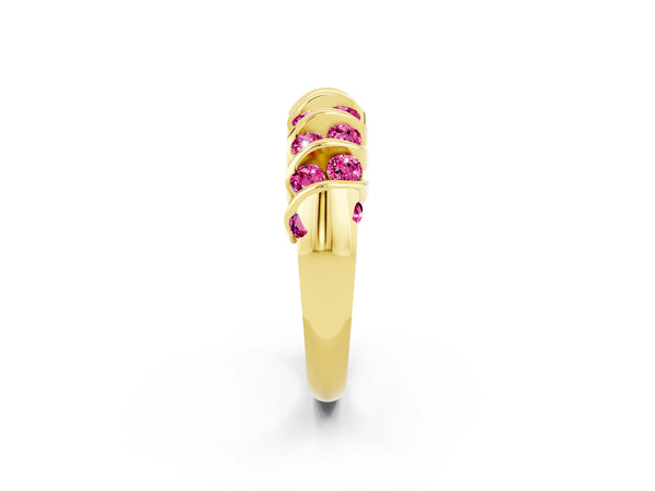 Yellow gold Channel Set Round Pink Sapphire Multi-Row Band