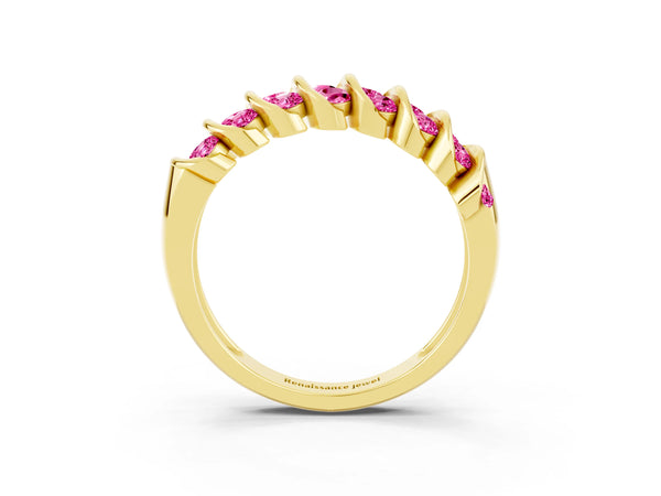 Yellow gold Channel Set Round Pink Sapphire Multi-Row Band