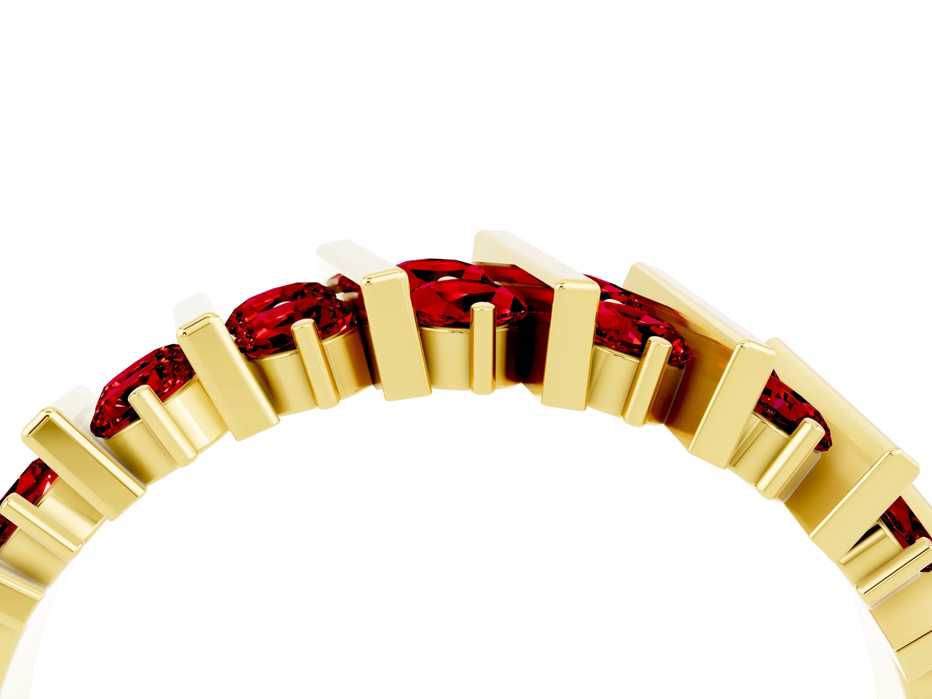 Yellow gold Channel Set Round Ruby Anniversary Band with Vertical Prongs_10
