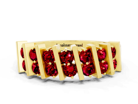 Yellow gold Channel Set Round Ruby Anniversary Band with Vertical Prongs_6