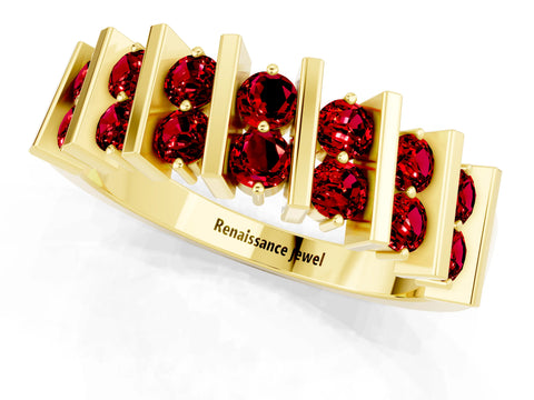 Yellow gold Channel Set Round Ruby Anniversary Band with Vertical Prongs_7
