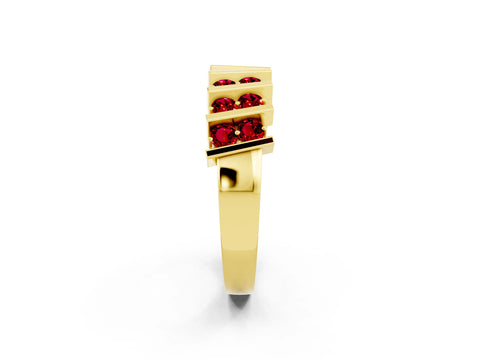Yellow gold Channel Set Round Ruby Anniversary Band with Vertical Prongs_8