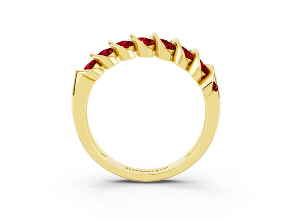 Yellow gold Channel Set Round Ruby Multi-Row Band
