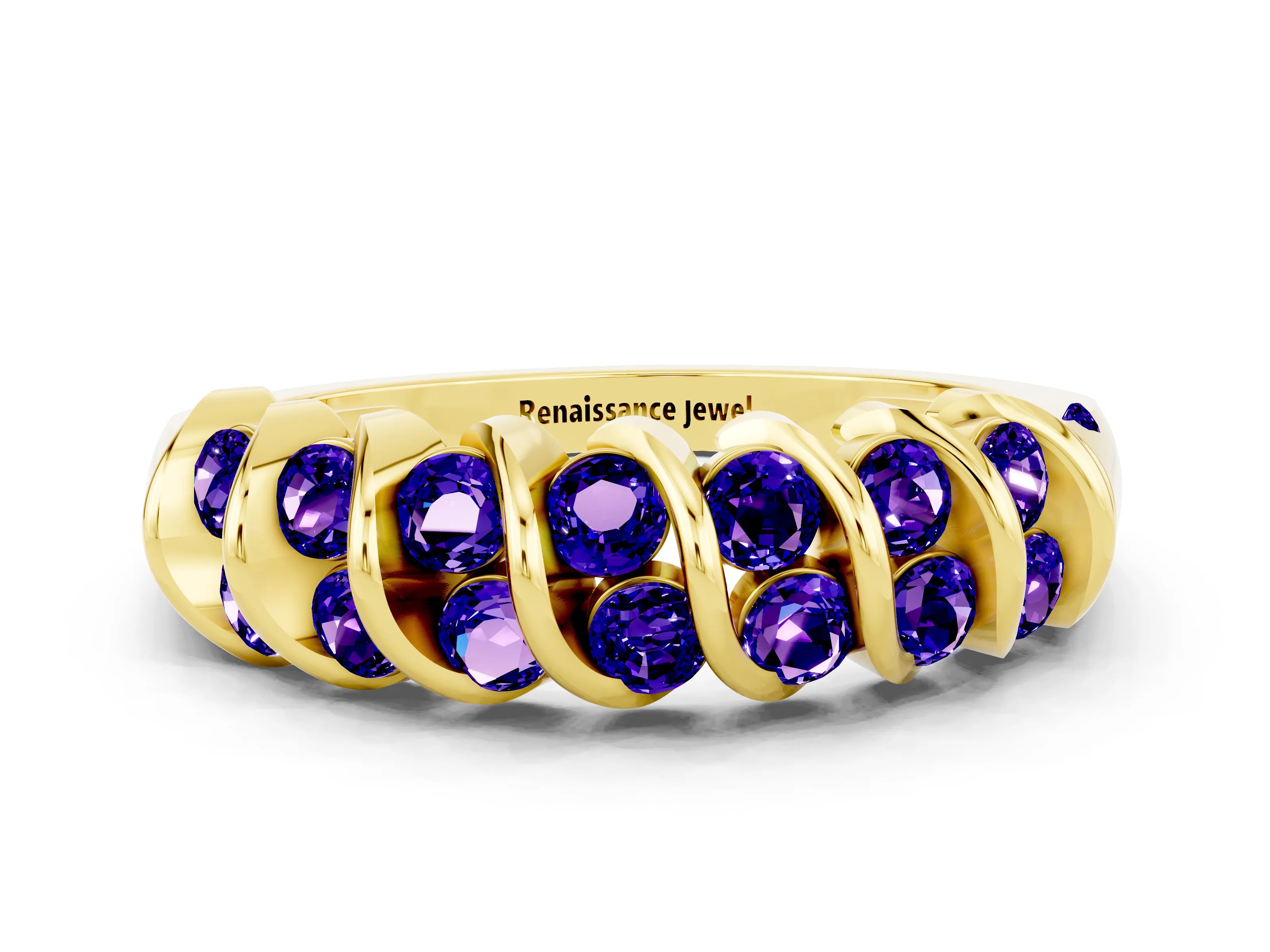 Yellow gold Channel Set Round Tanzanite Multi-Row Band_6