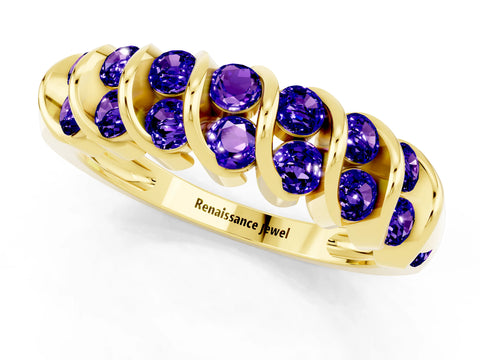Yellow gold Channel Set Round Tanzanite Multi-Row Band_7