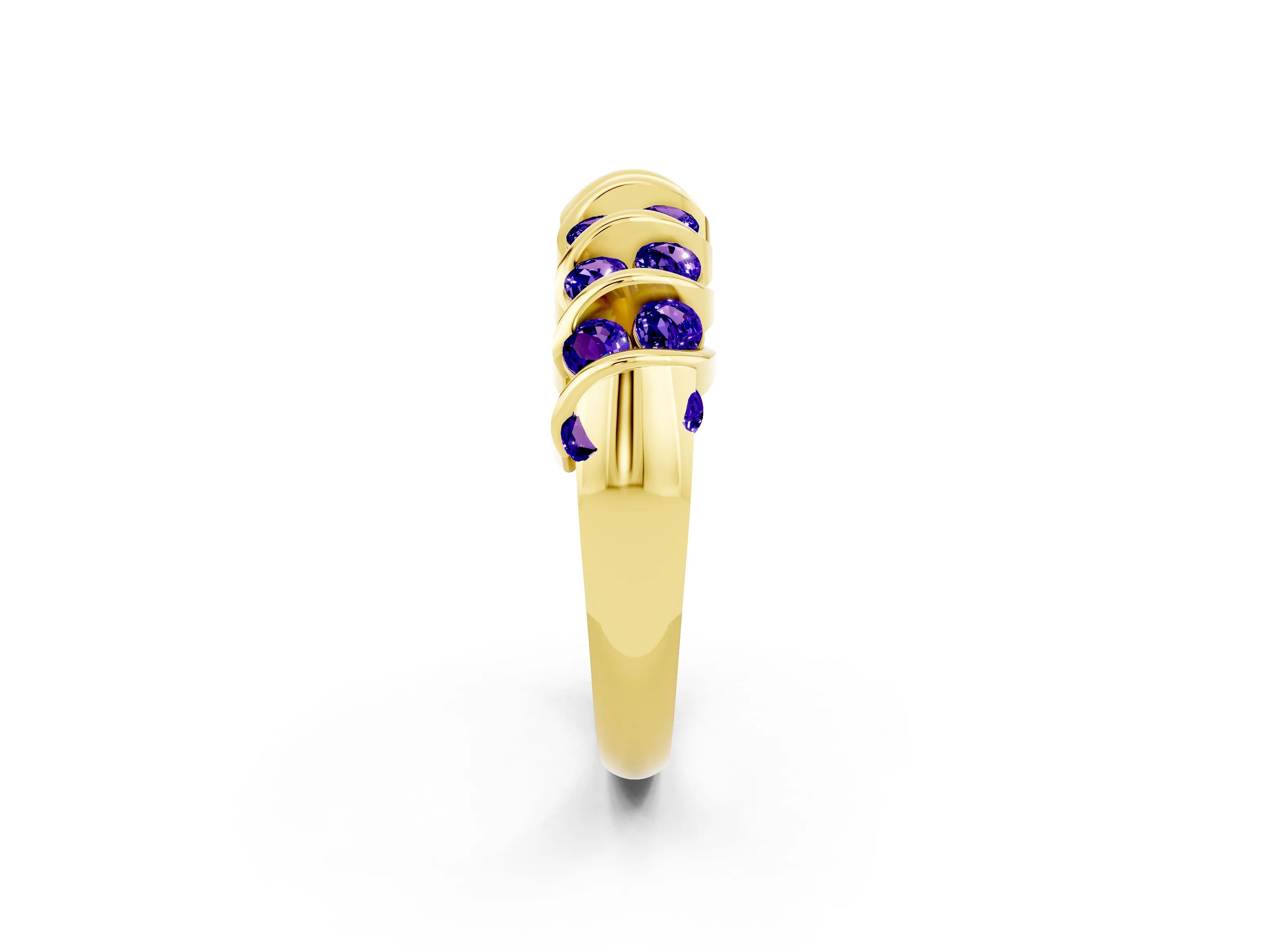 Yellow gold Channel Set Round Tanzanite Multi-Row Band_8