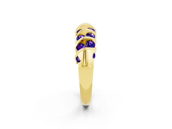 Yellow gold Channel Set Round Tanzanite Multi-Row Band