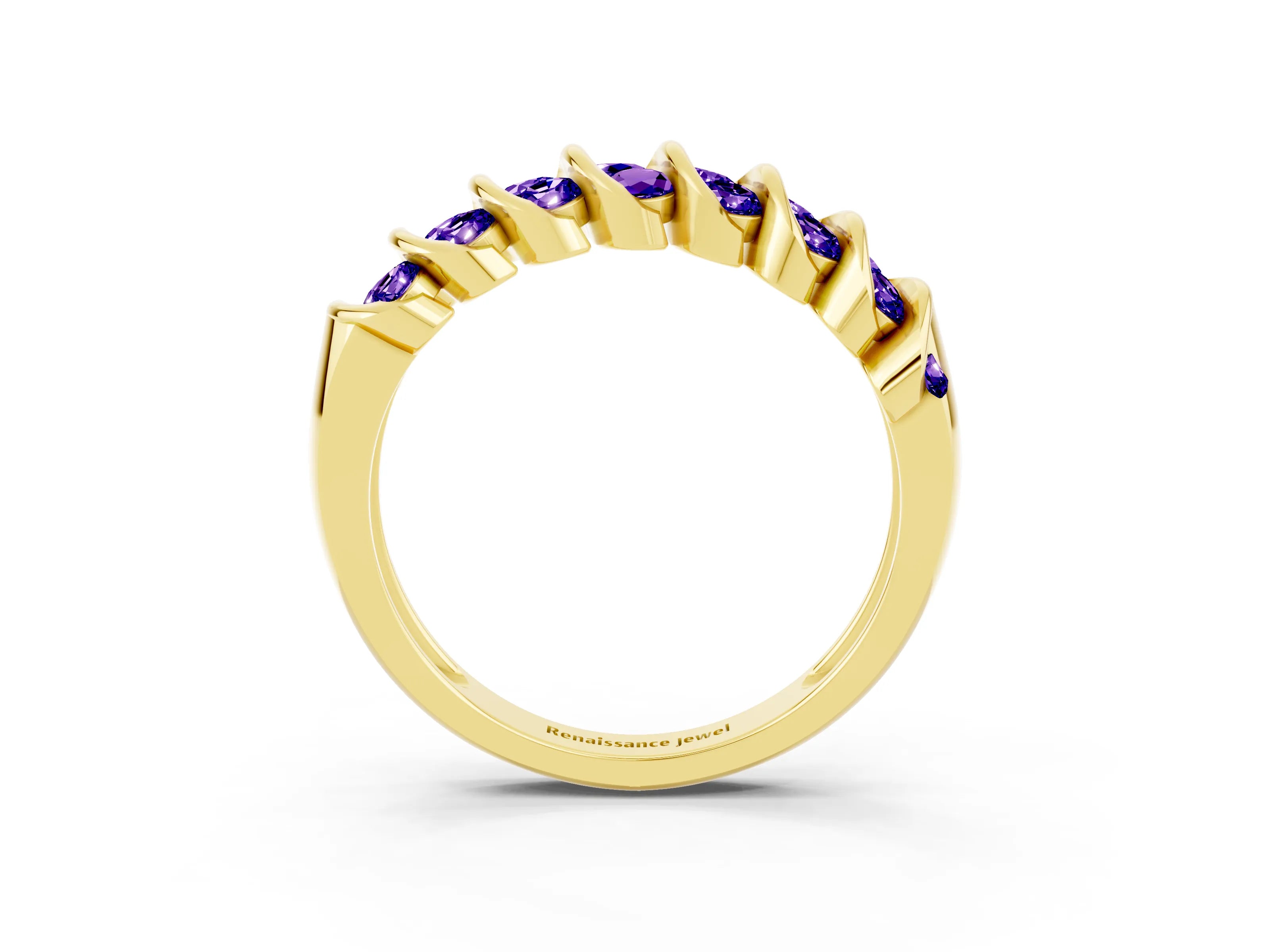 Yellow gold Channel Set Round Tanzanite Multi-Row Band_9