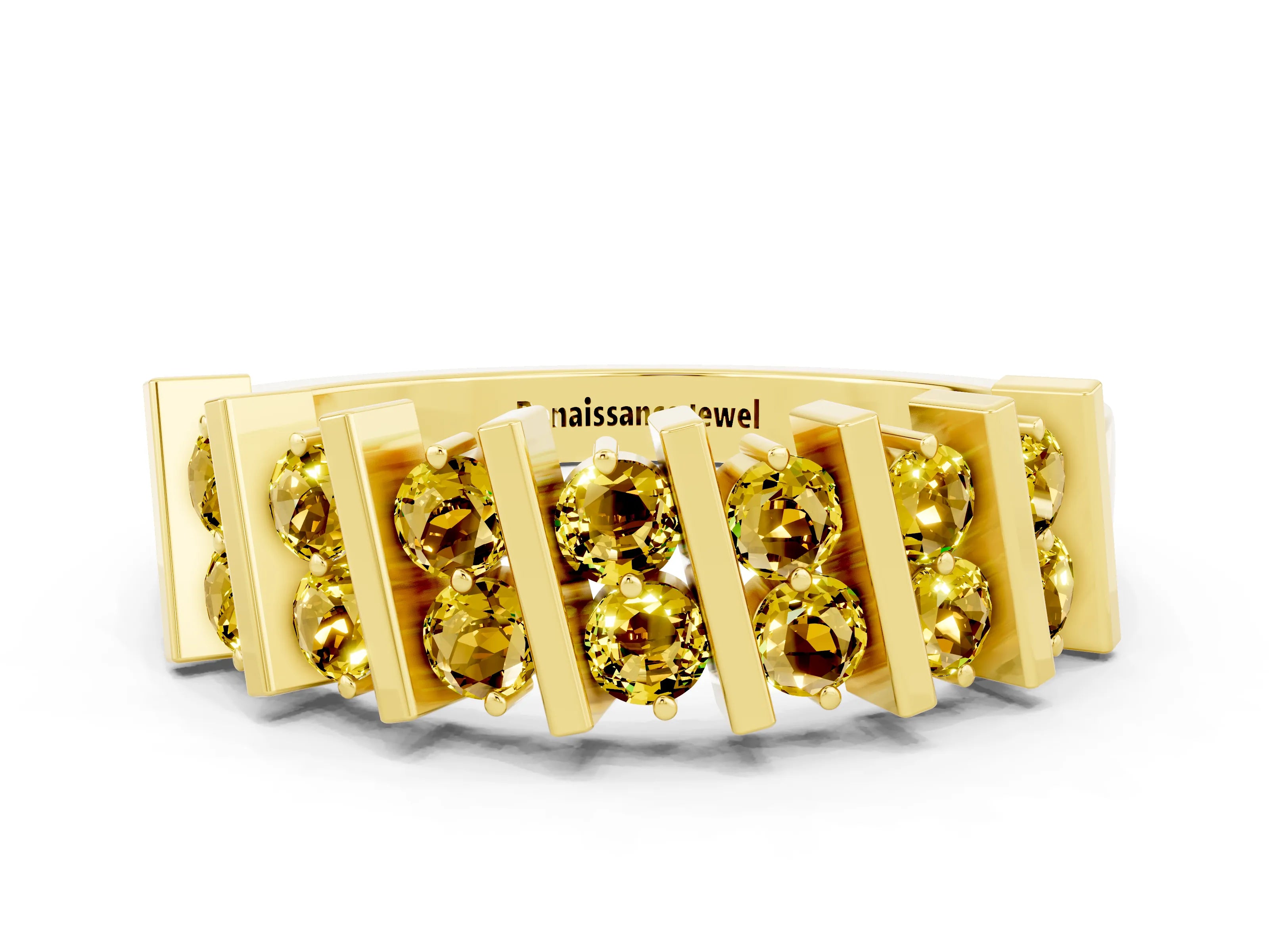 Yellow gold Channel Set Round Yellow Sapphire Anniversary Band with Vertical Prongs_6