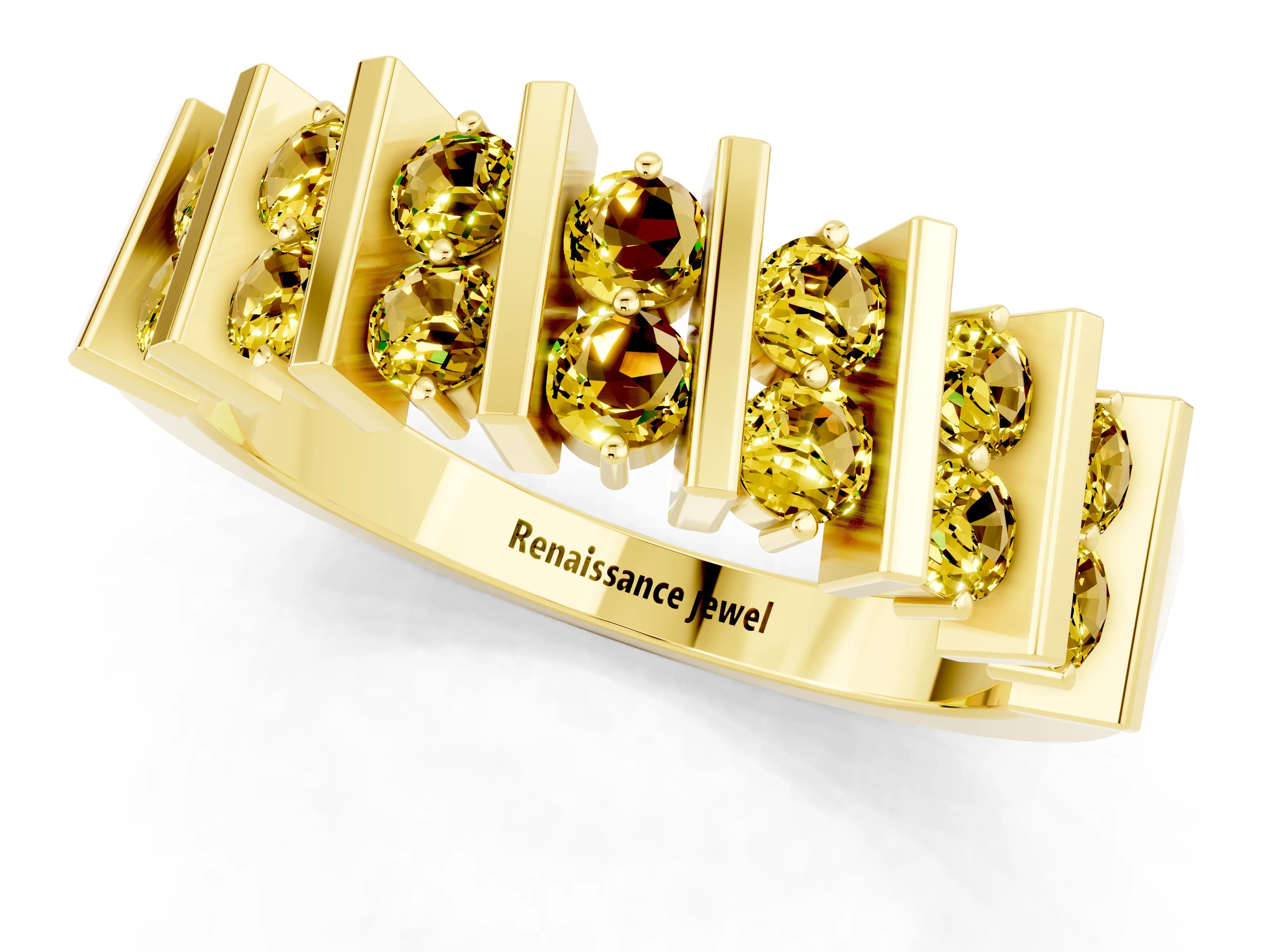 Yellow gold Channel Set Round Yellow Sapphire Anniversary Band with Vertical Prongs_7
