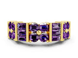 Yellow gold Channel Set Round and Baguette Amethyst Anniversary Band with Prong Setting_18