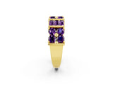 Yellow gold Channel Set Round and Baguette Amethyst Anniversary Band with Prong Setting_20