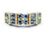 Yellow gold Channel Set Round and Baguette Aquamarine Anniversary Band with Prong Setting_18