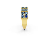 Yellow gold Channel Set Round and Baguette Aquamarine Anniversary Band with Prong Setting_20