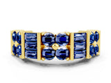 Yellow gold Channel Set Round and Baguette Blue Sapphire Anniversary Band with Prong Setting_18