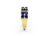Yellow gold Channel Set Round and Baguette Blue Sapphire Anniversary Band with Prong Setting_20