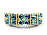 Yellow gold Channel Set Round and Baguette Blue Topaz Anniversary Band with Prong Setting_18