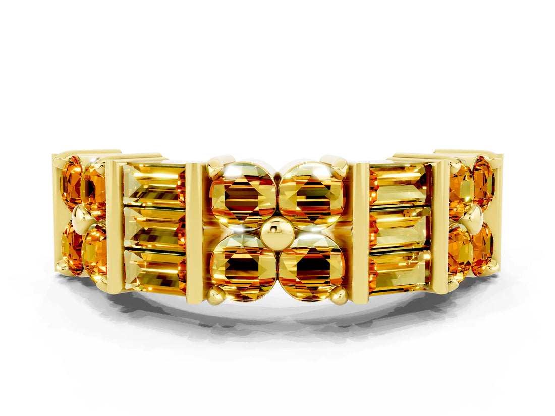 Yellow gold Channel Set Round and Baguette Citrine Anniversary Band with Prong Setting_18