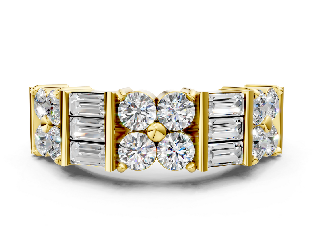 Yellow gold Channel Set Round and Baguette Diamond Anniversary Band with Prong Setting_208
