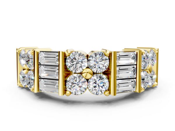Yellow gold Channel Set Round and Baguette Diamond Anniversary Band with Prong Setting