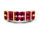 Yellow gold Channel Set Round and Baguette Garnet Anniversary Band with Prong Setting_18