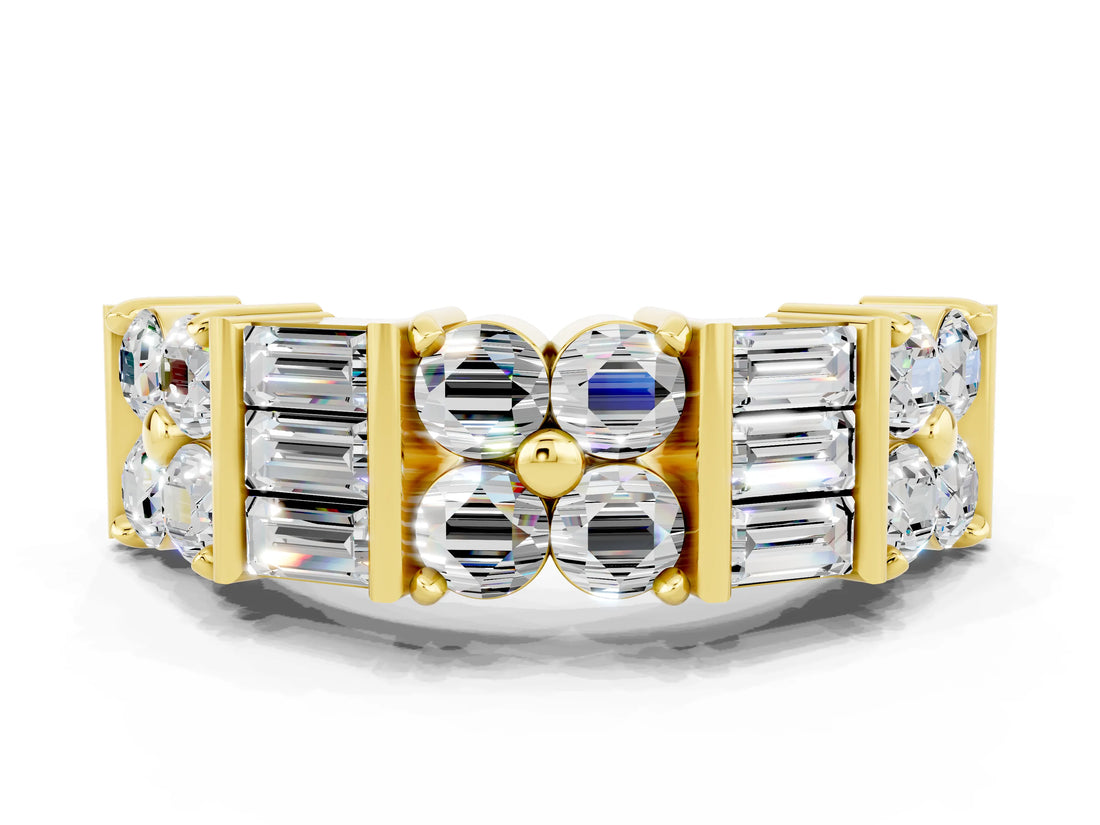 Yellow gold Channel Set Round and Baguette Moissanite Anniversary Band with Prong Setting_18